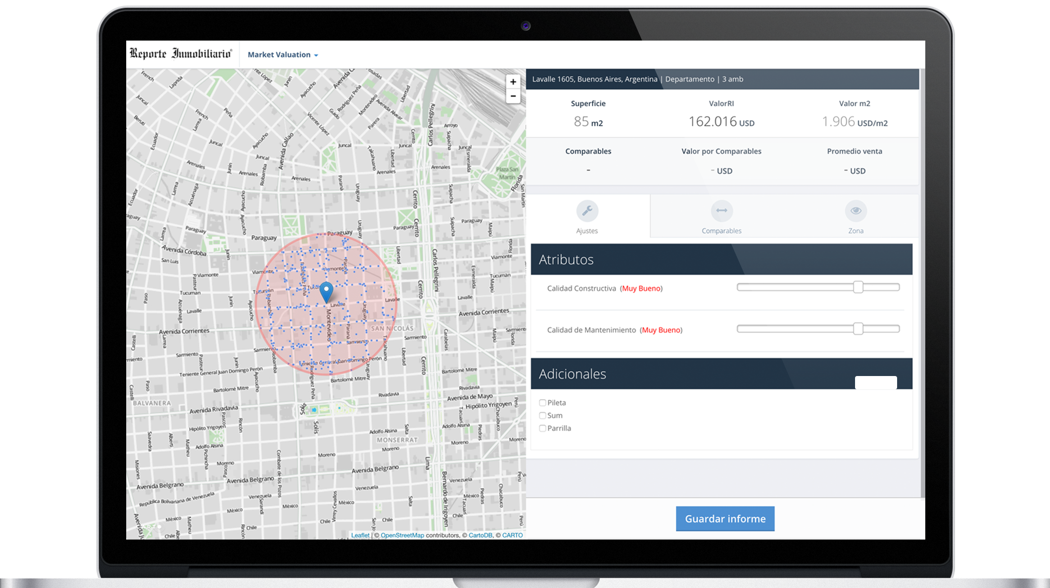 Reporte Inmobiliario Valuation API - Dashboard